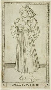 Le Marchand, planche quatre de Les Rangs et Conditions des Hommes - Master of the E Series Tarocchi