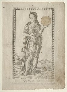 Urania astronomie de la série Tarocchi D: Apollon et les Muses, #12, avant 1467 - Master of the E Series Tarocchi