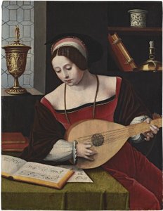 Dutch : St Mary Magdalene musing Une femme luthiste - Master of the Female Half Lengths