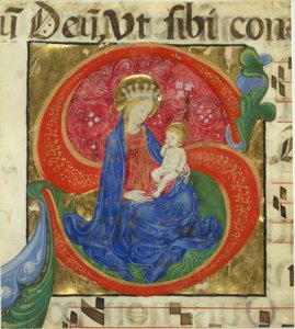 Enluminure de manuscrit avec la Vierge et l