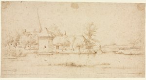Paysage avec un village entouré de douves - Master of the Small Landscapes