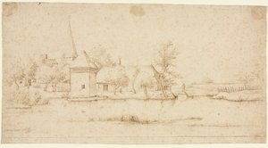 Paysage avec un village entouré de douves - Master of the Small Landscapes