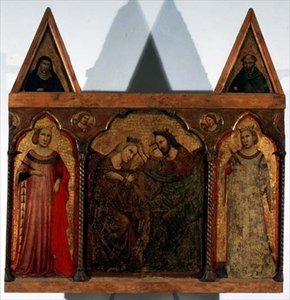 Triptyque : Couronnement de la Vierge flanqué de deux saints - Master of the Urbino Coronation