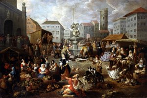 Scène de marche - peinture du 18ème siècle - Matheus van Helmont