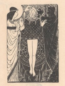Femme aveuglée entre deux figures