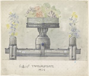Conception pour un centre de table en argent, décoré de fleurs et de fruits