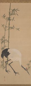 Grues, bambou et pin, période Edo - Matsumura Keibun