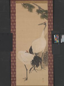 Grues, bambou et pin, période Edo