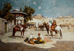 Guerriers arabes sur une place de marché, c.1910