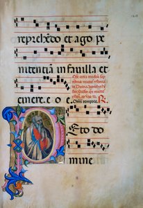 Initiale illuminée avec la figure de Saint Michel Archange vainquant les démons (Corale 5, c. 105v), pour le livre de chœur 5 de Santa Maria degli Angeli