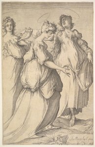 Trois figures féminines auréolées, vers 1610-50