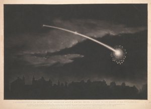 Représentation du météore vu à Paddington environ 12 minutes avant 11 heures, le soir du 11 février 1850