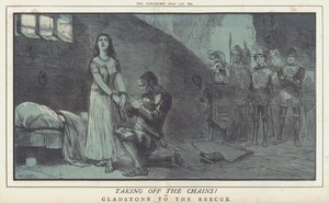 Enlever les chaînes ! ou, Gladstone à la rescousse (lithographie en couleur) - Matthew