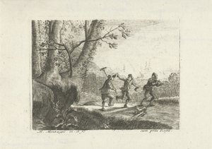 Paysage avec trois paysans dansant - Matthieu van Plattenberg