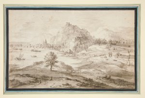 Paysage montagneux avec port et ville - Matthys Cock