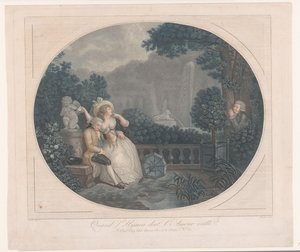 Jardin avec un homme endormi et un homme regardant