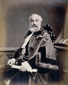 M. Burt, shérif de Londres, portant une robe écarlate, un insigne et une chaîne, vers 1865