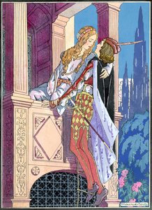 Roméo et Juliette dans la scène du balcon, c.1920
