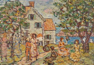 Plage et deux maisons - Maurice Brazil Prendergast