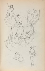 Carnet de croquis italien : Deux gondoles avec des figures, 1898-1899