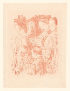 Trois anges chantants et deux enfants de chœur pendant la Sainte Messe