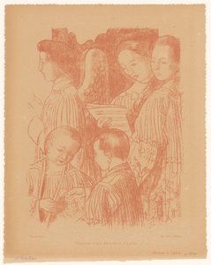 Trois anges chantants et deux enfants de chœur pendant la Sainte Messe - Maurice Denis