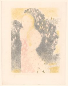 Fille devant un buisson en fleur