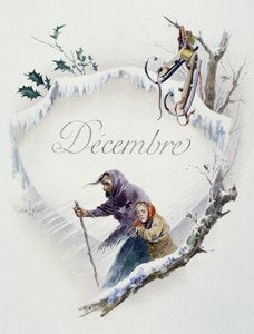 Décembre "La Chanson du mois" par Jérôme Doucet, illustration - Maurice Leloir, éd. Reims 1904. L. Michaud