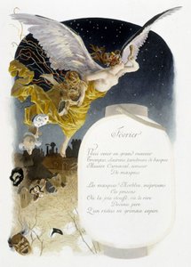Février « La Chanson du mois » par Jérôme Doucet, illustration - Maurice Leloir, éd. Reims 1904. L. Michaud - Maurice Leloir