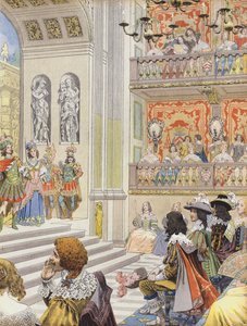 Représentation au théâtre du Palais Cardinal de Mirame, la pièce écrite par Richelieu et Desmarets - Maurice Leloir