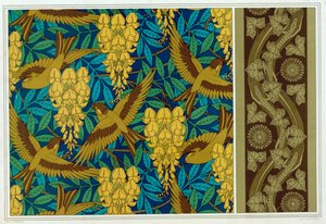 Dessins pour Oiseaux et Glycine Suspendue et bordure de papier peint avec Lézards et Lierre, pub. 1897
