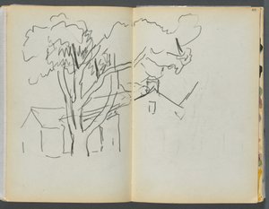 Sketchbook- The Granite Shore Hotel, Rockport, page 106  107 : Arbre avec maisons - Maurice Prendergast