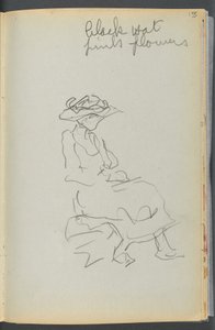 Sketchbook- The Granite Shore Hotel, Rockport, page 155 : Femme assise avec des notes