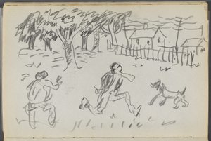Carnet de croquis, The Dells, N° 127, page 107 : Paysage avec figures et chien - Maurice Prendergast
