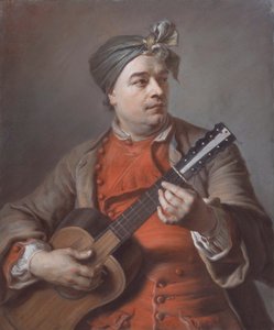 Portrait de Jacques Dumont Le Romain jouant de la guitare - Maurice Quentin de La Tour