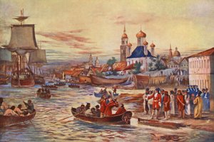 Les préparatifs navals de Pierre le Grand (lithographie en couleur) - Maurice Randall