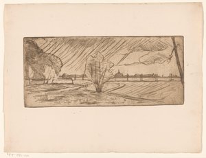 Paysage avec arbres et église - Maurits van der Valk