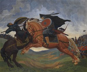 Combat singulier de Peresvet et Temir-murza sur le champ de Kulikovo en 1380