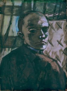 Autoportrait avec rideau vert