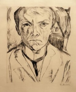 Autoportrait de face, avec pignon de maison en arrière-plan - Max Beckmann