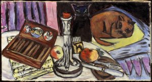 Nature morte avec chandelier en argent (Nature morte avec chats) - Max Beckmann