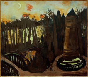 Jardin zoologique la nuit avec ciel rouge - Max Beckmann
