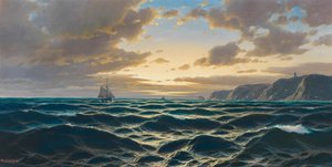French : Marine, soleil couchant sur la côte