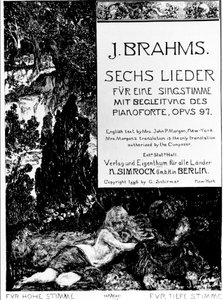 Frontispice de "Six Lieder opus 97" (Sechs Lieder opus 97) par Johannes Brahms (1833-1897)