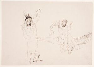 "Weg der Befleckung" - Homme avec des ailes de papillon (autoportrait ?) et femme sur une créature fantastique volante