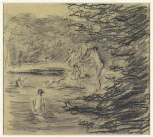 Garçons se baignant dans un étang forestier - Max Liebermann