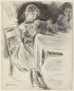Fille et femme de Max Liebermann, lisant à une table ronde - Max Liebermann