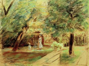 Petite-fille avec nourrice devant les jardins de haies - Max Liebermann