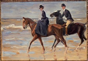 Cavalier et cavalière sur la plage - Max Liebermann