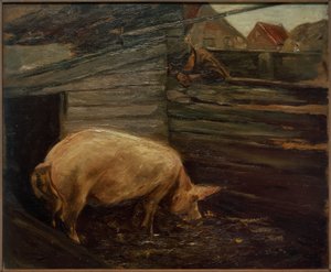 Porcherie avec garçons de ferme